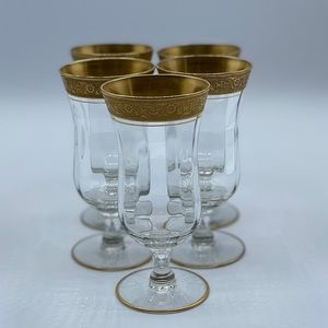 Mid Century Tiffin Franciscan Minuet Gold Banded Stem Juice Glasses Qty 5